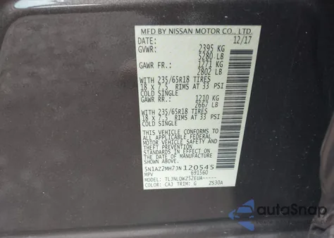 2018 Nissan Murano Sv из США, поврежденный, VIN 5N1AZ2MH7JN120545